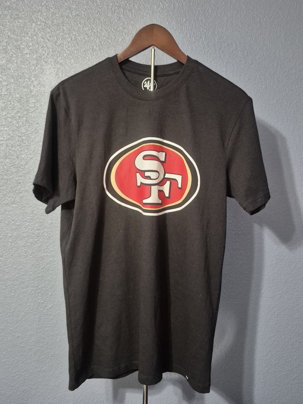 47 Brand Black Tee with Red and White SF Logo